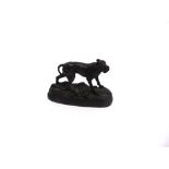 A BRONZE FIGURE OF A GUN DOG standing on an oval base, signed J Moignier, 5.5cm high, 8.5cm wide