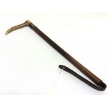 A GENT'S RIDING CROP with antler grip, plated collar and plaited leather shaft