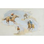 DAVID TRUNDLEY studies of a jockey, watercolour, signed 31 x 50cm