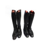 TWO PAIRS OF LADY'S BLACK LEATHER RIDING BOOTS sizes 51/2 & 6