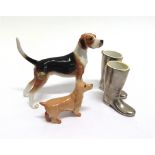A 'JOHN BESWICK' FIGURE OF A HOUND a Beswick miniature figure of a Spaniel and a pair of plated