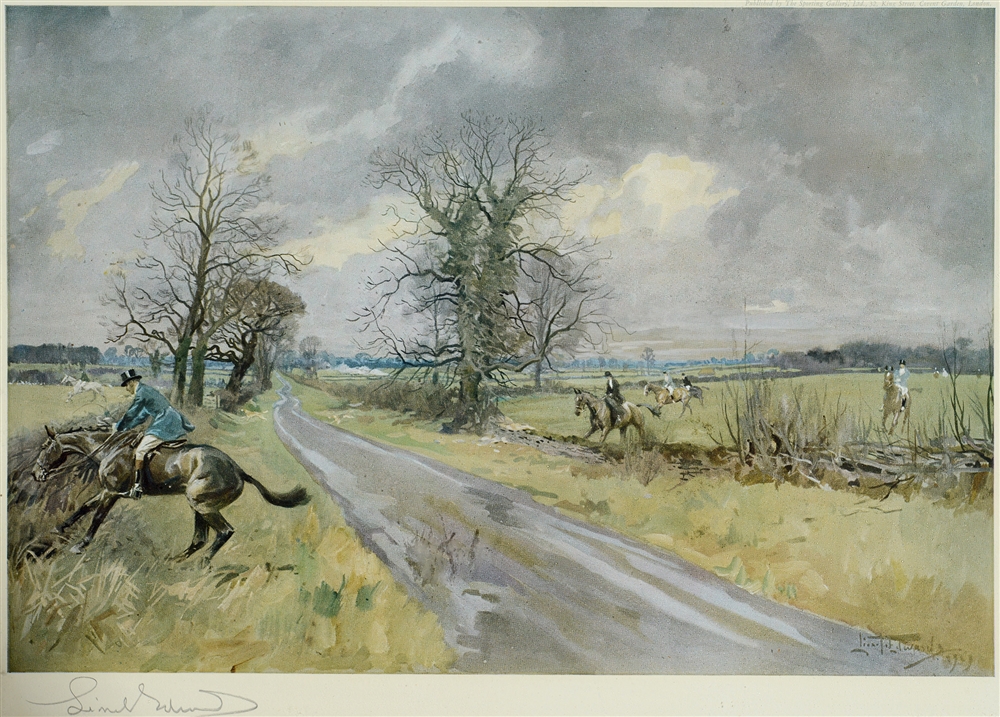 AFTER LIONEL EDWARDS 'The Beaufort Hunt. Across the Foss Road', colour print, signed in pencil lower