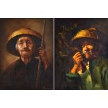 CHAN (CHINESE, CONTEMPORARY) Portrait of an elderly man; and Portrait of an elderly woman, companion