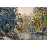 BRITISH SCHOOL (19TH / EARLY 20TH CENTURY) A wooded river scene, with Indian natives and a distant