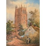BRITISH SCHOOL (19TH CENTURY) Red stone church tower, possibly Somerset, watercolour, unsigned, 39cm