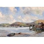 FRANK C. BELCHER (BRITISH, 20TH CENTURY) Harbour landscape, watercolour, signed lower right, 23.