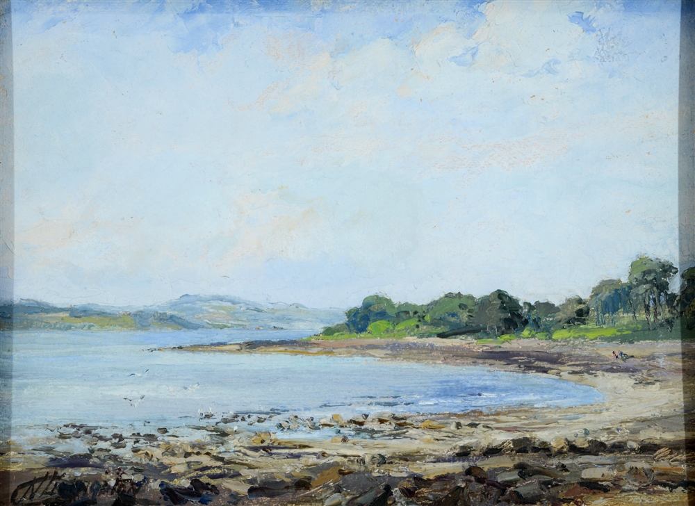 NAN C. LIVINGSTON (BRITISH, 1876-1952) 'The shore at Dalmeny', oil on board, signed lower left,