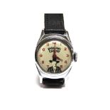 A HOPALONG CASSIDY MECHANICAL WRISTWATCH the circular dial with red Arabic numerals and hands,