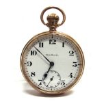 CHARLES HART & SONS a 9 carat gold open faced pocketwatch, signed white enamel dial with black Roman