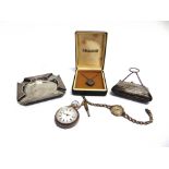 A CONTINENTAL SILVER FOB WATCH stamped '935'; a lady's 9 carat gold mechanical wrist watch, on a