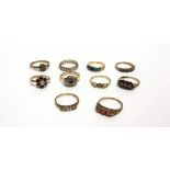 A COLLECTION OF TEN 9 CARAT GOLD DRESS RINGS stone set, 19.7g gross