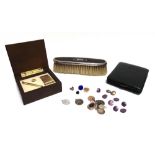 A 15 CARAT GOLD SIGNET RING 4.3g gross; a cased plated money clip; tie tack; and tie pin set; a