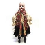 AN ARMAND MARSEILLE BISQUE SOCKET HEAD DOLL lacking wig, with sleeping grey glass eyes and an open