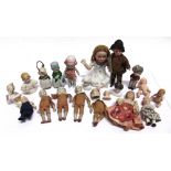 ASSORTED SMALL DOLLS including those of doll's house size, many with a bisque or other ceramic