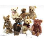 SEVEN STEIFF COLLECTOR'S TEDDY BEARS the largest 17.5cm high, all unboxed.
