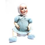 A SOCIETE FRANCAISE DE FABRICATION DE BEBES & JOUETS BISQUE SOCKET HEAD DOLL lacking wig, with