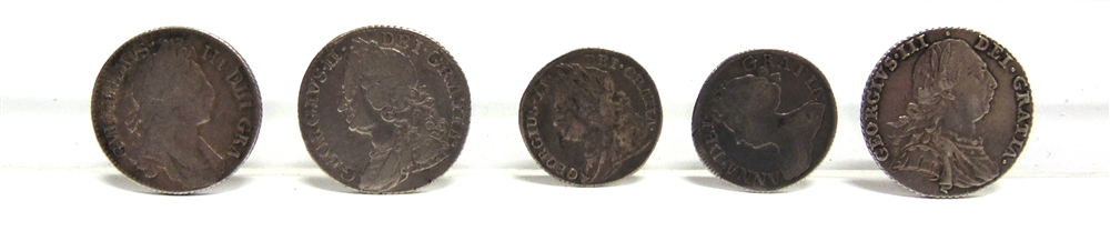 GREAT BRITAIN - ASSORTED SILVER comprising a William III shilling, 1697; Anne sixpence, 1711, angles