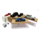[WHITE METAL]. FIVE 1/43 SCALE MODEL CARS with varying degrees of damage or detached / lost parts,