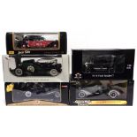 FIVE 1/18 SCALE DIECAST MODEL CARS including a Motor City Classics 1915 Ford Model T, each mint or