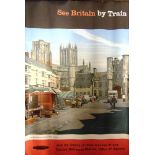 A BRITISH RAILWAYS POSTER, 'SEE BRITAIN BY TRAIN' depicting The Market Place and Cathedral, Wells (