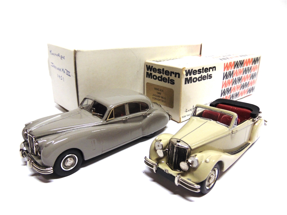 [WHITE METAL]. TWO 1/43 SCALE MODEL CARS comprising a Western Models No.WMS41X, Jaguar Mk V