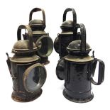 FOUR THREE-ASPECT RAILWAY HAND-LAMPS one marked 'B.R. (W)' and one numbered '1405', variable