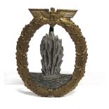 A GERMAN THIRD REICH KRIEGSMARINE MINE SWEEPER WAR BADGE by Rudolf Karneth & Son of Gablonz, gilt