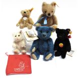 FIVE STEIFF COLLECTOR'S TEDDY BEARS the largest 18.5cm high, all unboxed.