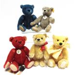 FIVE STEIFF COLLECTOR'S TEDDY BEARS the largest 17.5cm high, all unboxed.