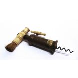 A KING'S PATTERN CORKSCREW the brass body with a bone handle, complete with suspension ring and