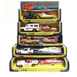 SIX CORGI DIECAST MODEL GIFT SETS comprising a No.28, Mazda B1600, Trailer and Dinghy, metallic dark