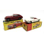 TWO DIECAST MODEL SPORTS CARS comprising a Corgi No.327, M.G.B. G.T., red, near mint, boxed, the box