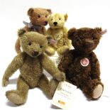 FOUR STEIFF COLLECTOR'S TEDDY BEARS the largest 29cm high, all unboxed.