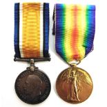 A GREAT WAR PAIR OF MEDALS TO PRIVATE W.H. JAMES, HAMPSHIRE REGIMENT comprising the British War