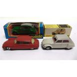 THREE DIECAST MODEL CITROEN CARS comprising a Dinky (Spain) No.1413, Citroen Dyane, pale grey,