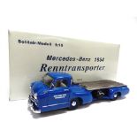 A 1/18 SCALE CMC 1954 MERCEDES-BENZ RENNTRANSPORTER blue, near mint (rear left cab window with