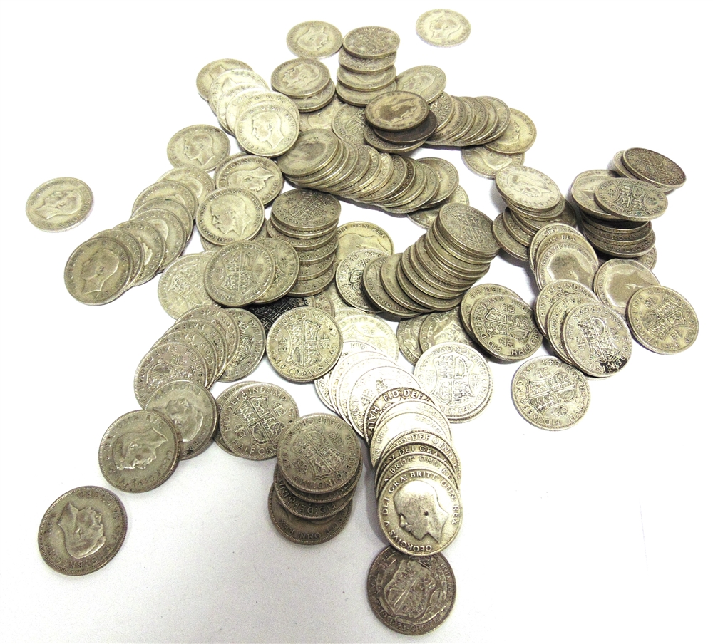 GREAT BRITAIN - ASSORTED SILVER HALFCROWNS circa 1920-46, (approximately 2030g).