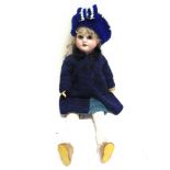 AN ARMAND MARSEILLE BISQUE SOCKET HEAD DOLL with a long blonde wig, sleeping blue-grey glass eyes,