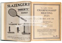 A bound volume of programmes for the All England Lawn Tennis Championships at Wimbledon with a