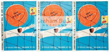 Three 1954 World Cup programmes, Uruguay v Austria 3rd/4th Place Play-Off, pen score to front cover,