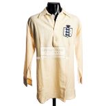 A Frank Roberts white England international jersey season 1924-25, woollen button-up 16in.