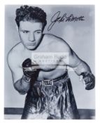 Jake La Motta signed boxing photograph, 10 by 8in.