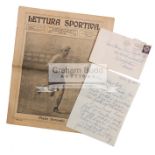 A signed manuscript letter from the London 1908 Olympic Games marathon champion Johnny Hayes,