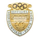 Paris 1924 Olympic Games French Olympic Committee member's badge, shield shaped badge,