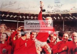Iconic England 1966 World Cup winner's colour picture signed by 10 of the England players,