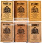 A run of six John Wisden's Cricketers' Almanacks for 1940 to 1945, limp linen,