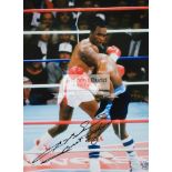 Sugar Ray Leonard signed photograph, 16 by 12in.