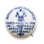 Los Angeles 1932 Olympic Games boycott badge, inscribed BOYCOTT THE OLYMPICS !,