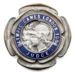 London 1908 Olympic Games judge's badge, silvered bronze and blue enamel by Vaughton of Birmingham,