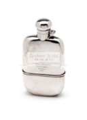 A silver hip flask presented to the the cricketer "Gubby" Allen in 1952, hallmarked Walker & Hall,
